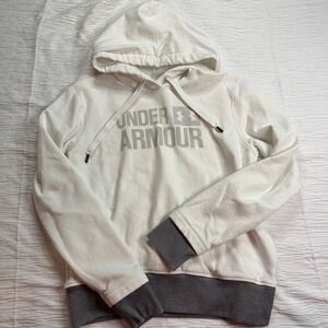 Under Armour Women's Fleece Hoodie Cream White Gray Trim Size Small Loose Fit